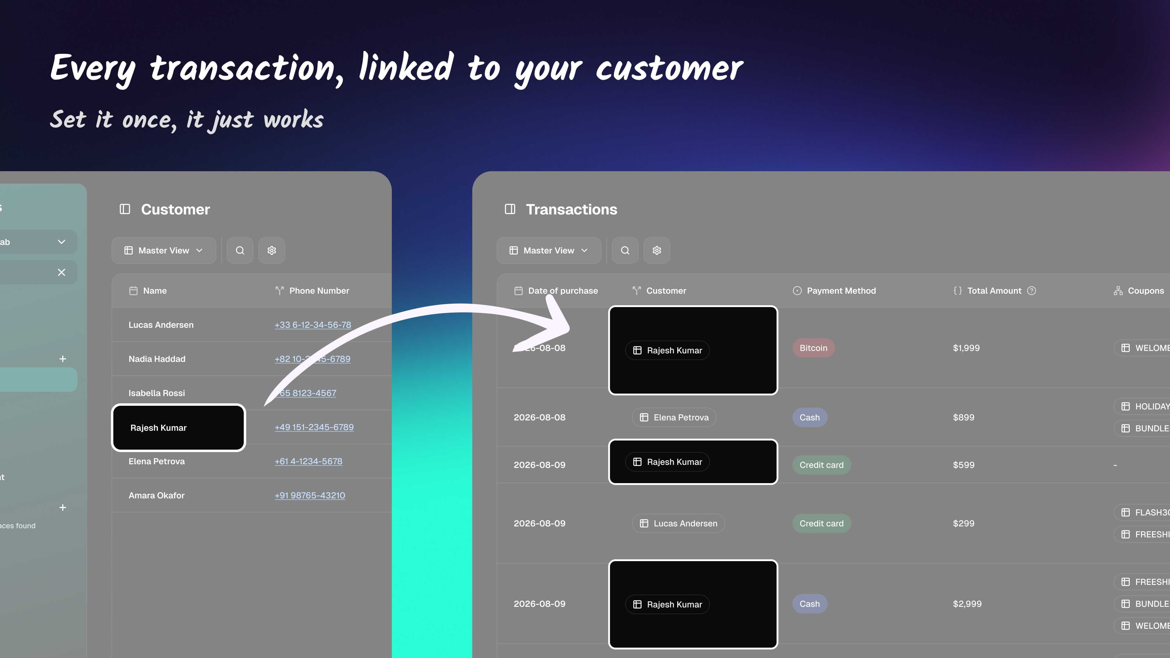 One customer linked to multiple transactions in Ambisius