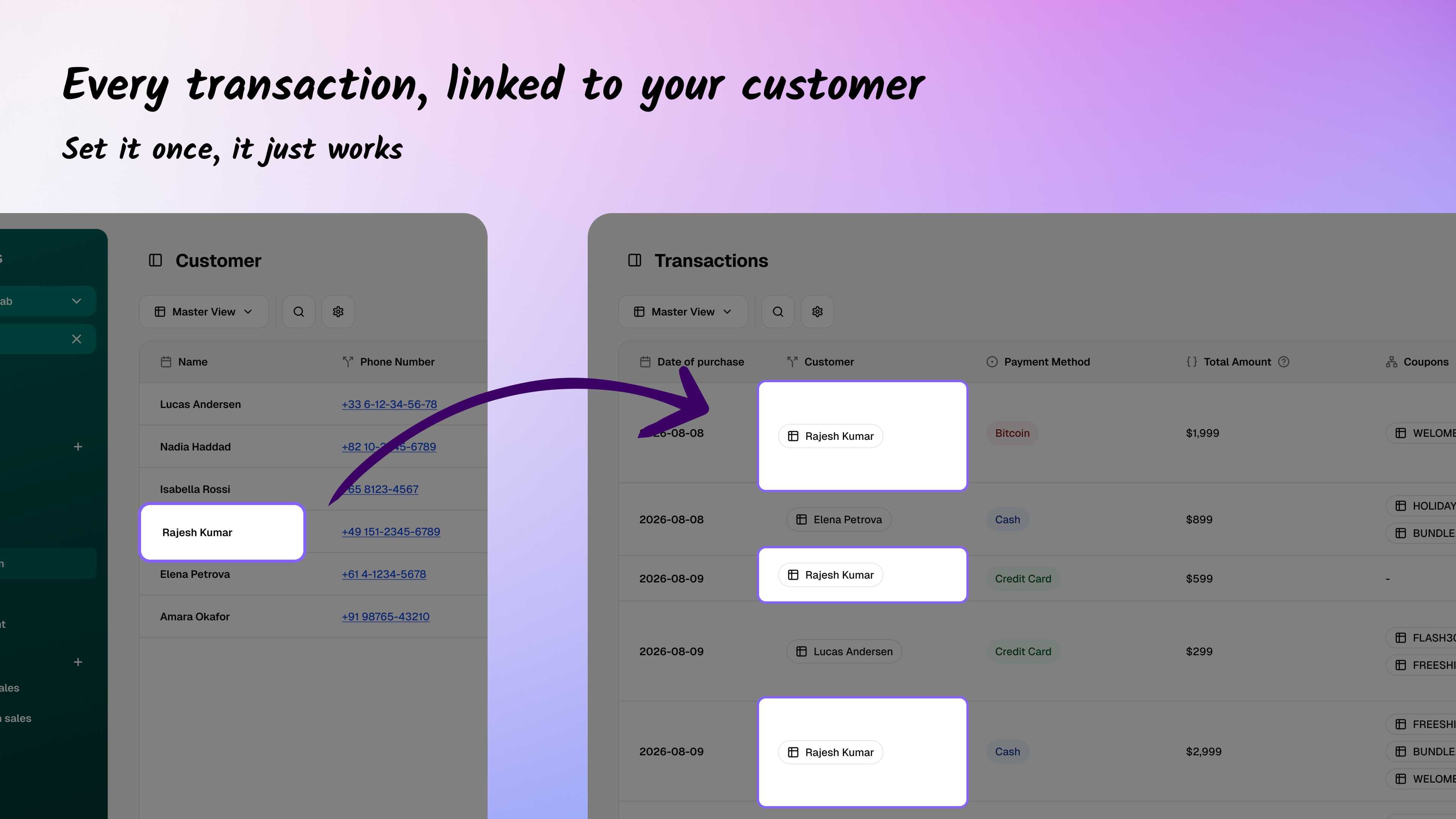 One customer linked to multiple transactions in Ambisius
