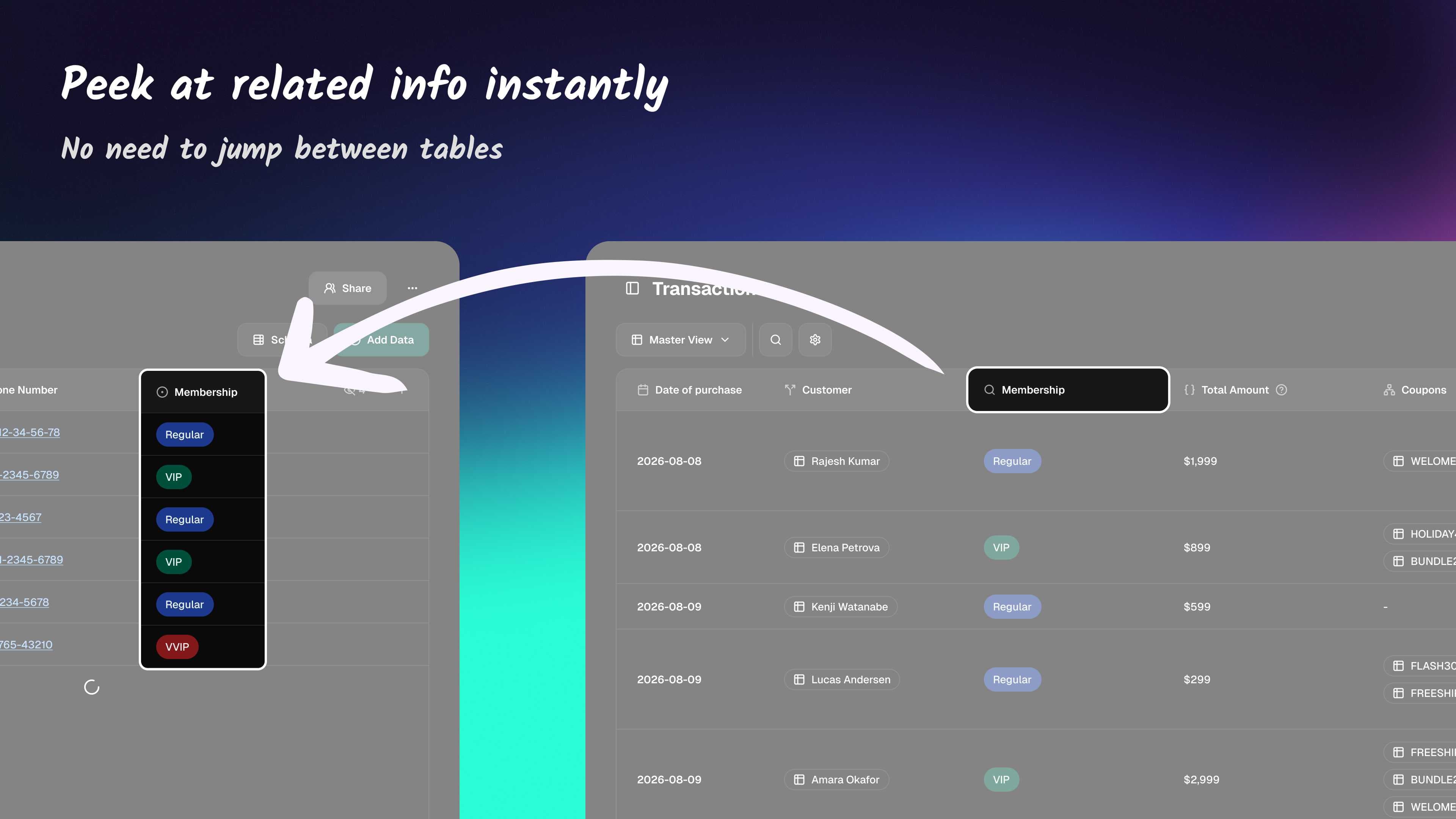 Quick lookup field displaying related record information in Ambisius