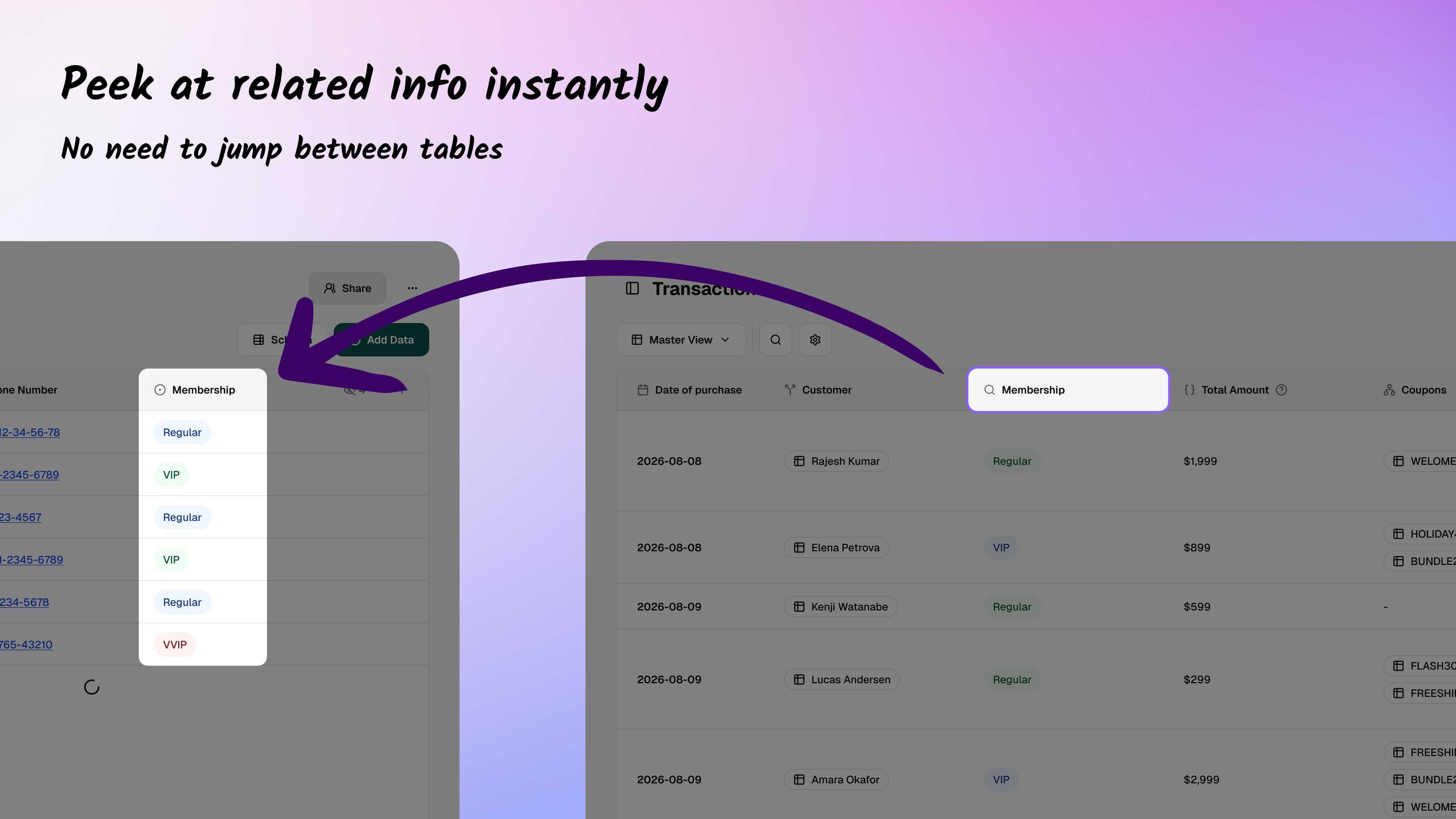 Quick lookup field displaying related record information in Ambisius