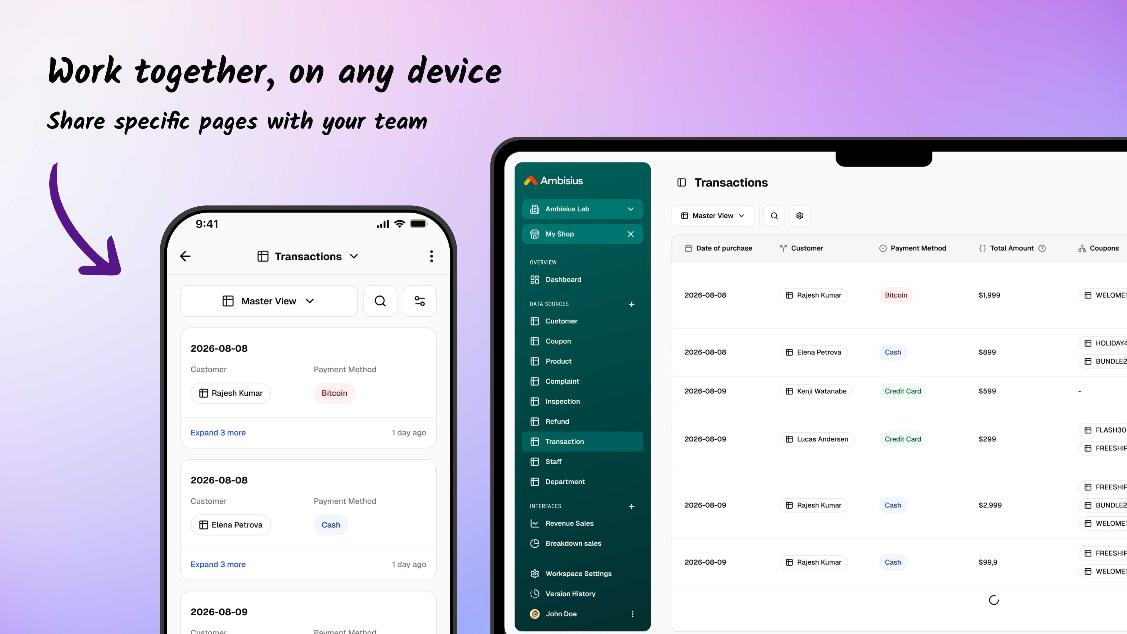 Sharing specific workspace pages with team members using Ambisius permission settings