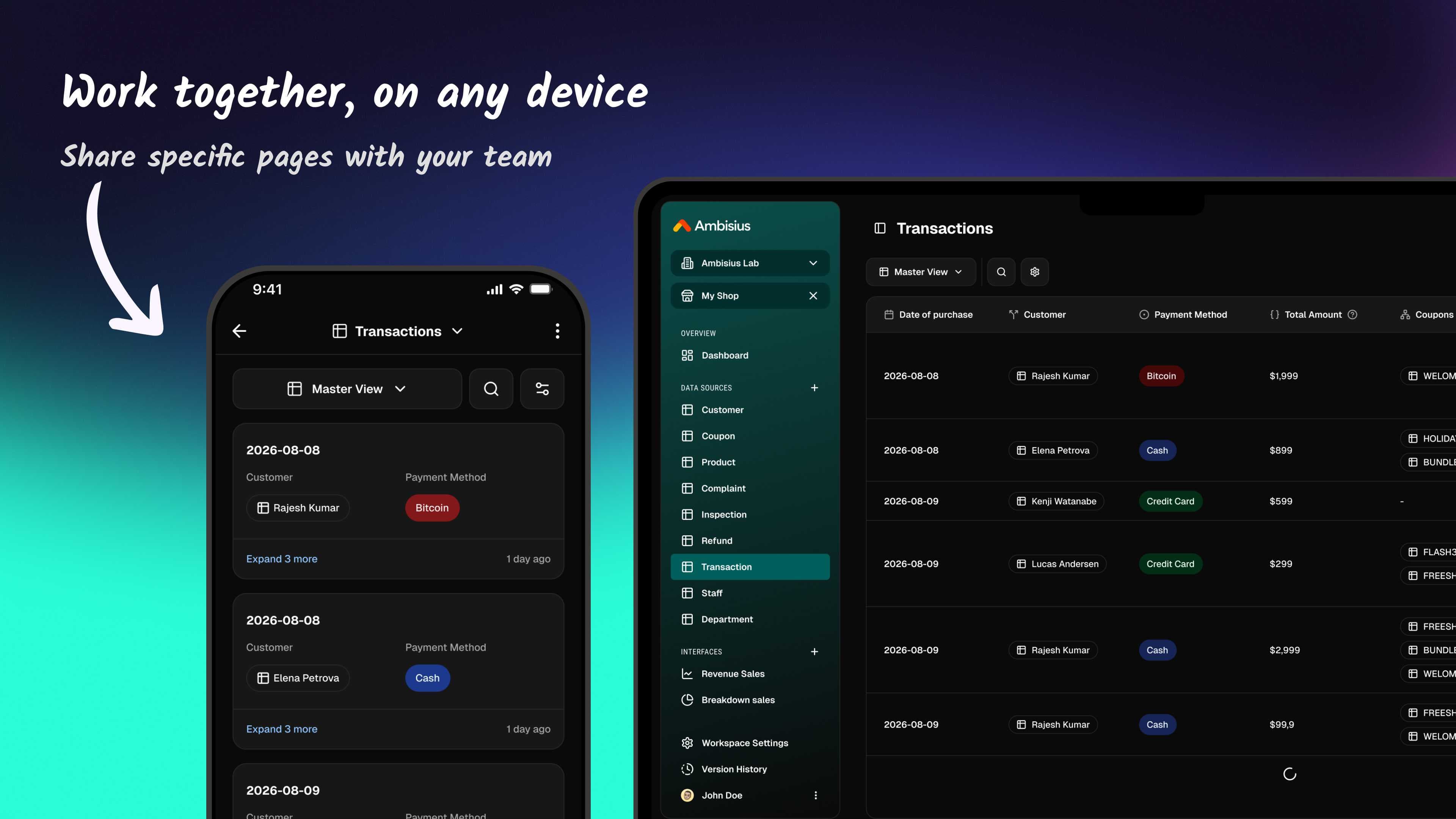 Sharing specific workspace pages with team members using Ambisius permission settings