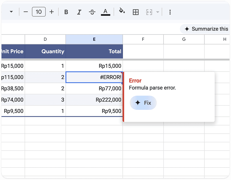 Formula rusak, data berantakan
