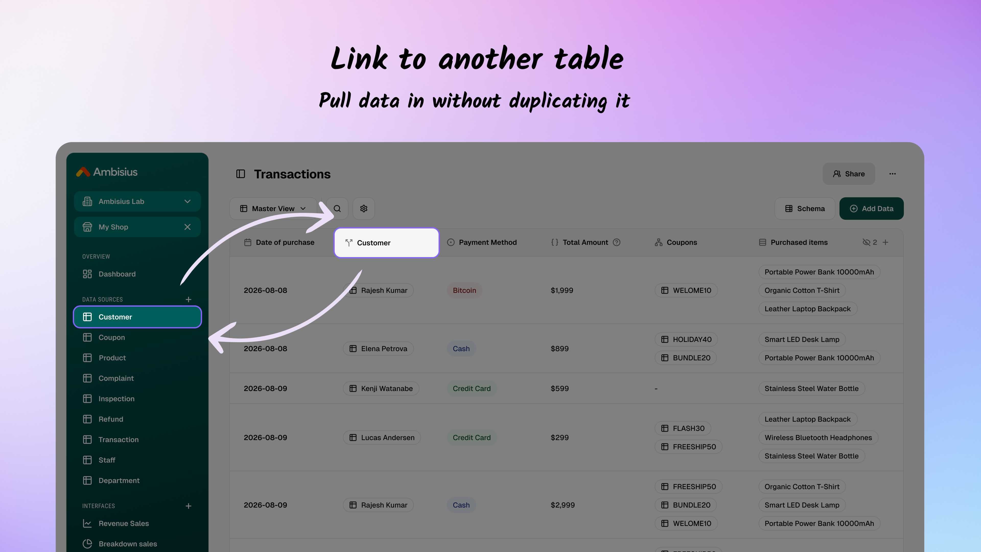 Creating a table relationship link between two entities in Ambisius