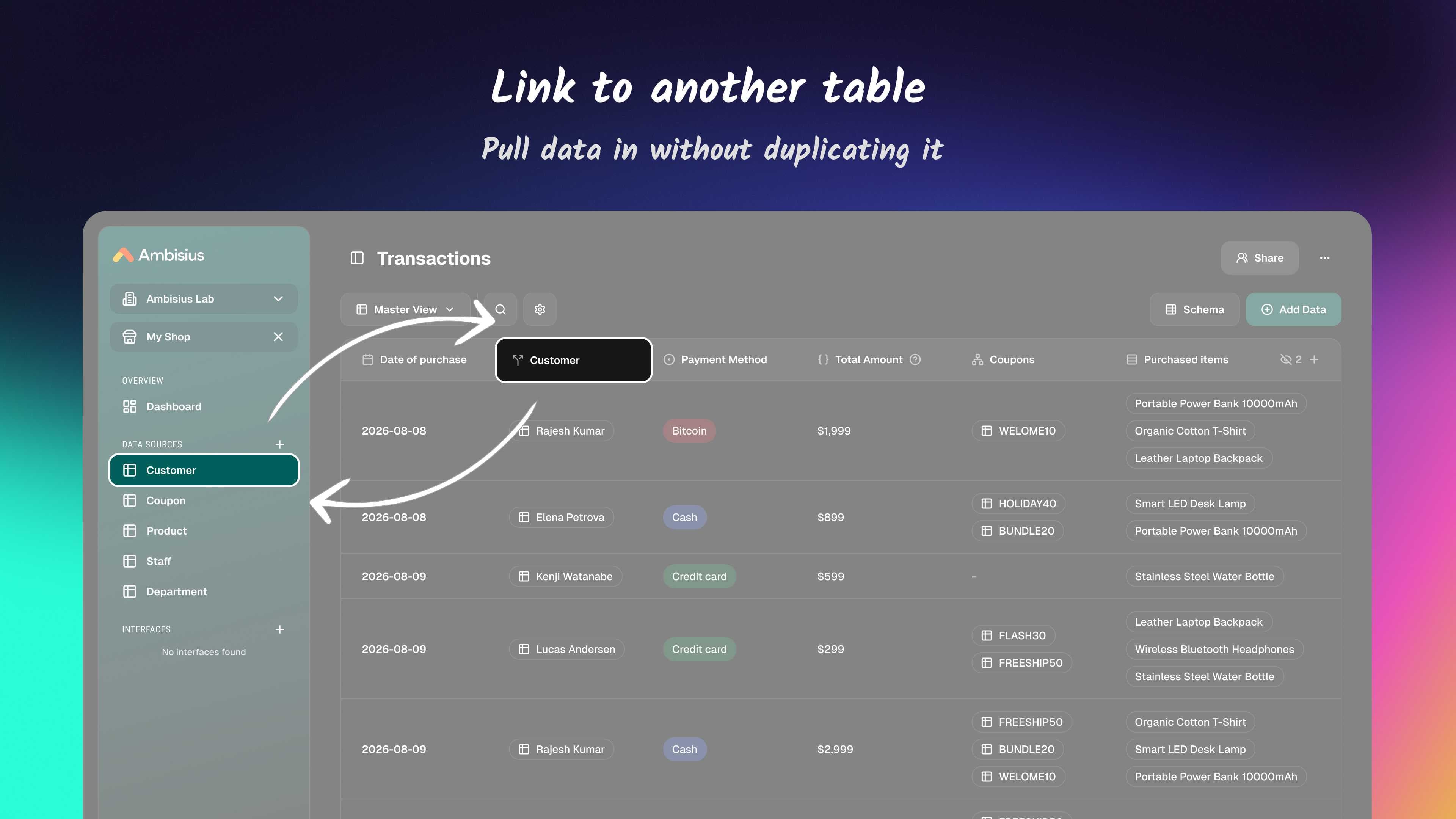 Creating a table relationship link between two entities in Ambisius